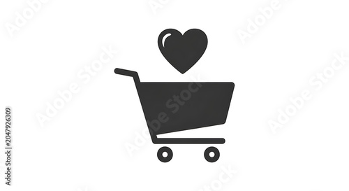 Black silhouette of a laptop with a heart-shaped cursor on a white background, computer technology