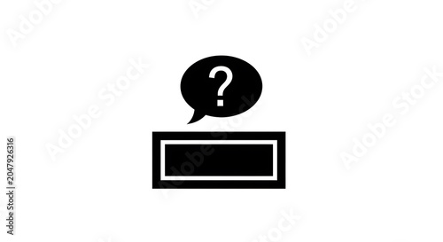 Black silhouette question mark above a black rectangle on white background