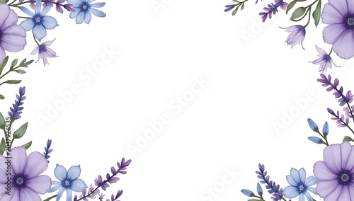 Elegant Purple and Blue Floral Border Frame with Copy Space Botanical Background