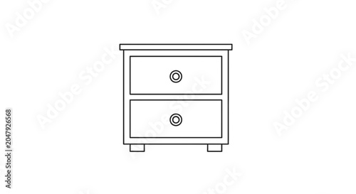 Cuadro en lienzo Minimalist nightstand with two drawers, line art illustration, isolated on white background
