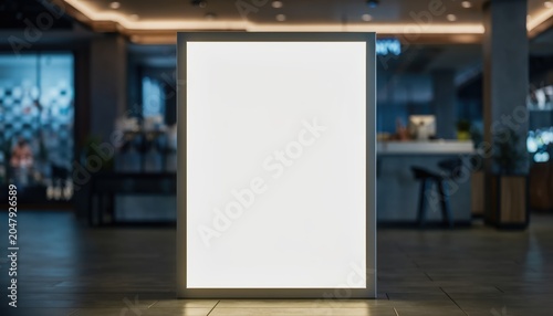 Blank Illuminated Signage Display in Modern Interior Setting.