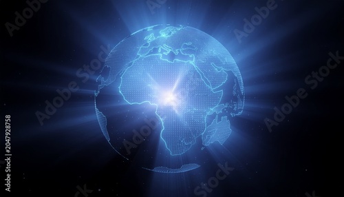 Futuristic digital planet earth with blue glowing network lines