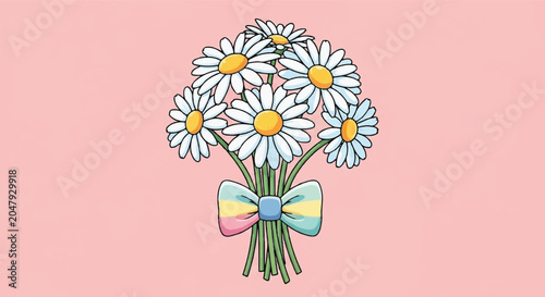 Bouquet of Daisies with Rainbow Bow.