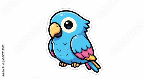 Cute Blue Parrot Cartoon Sticker.