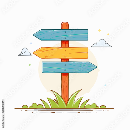 Wooden Direction Signpost with Arrows