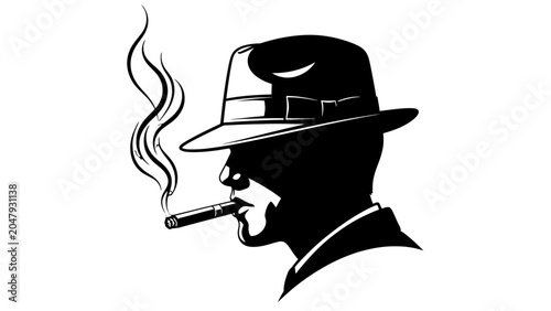 Fotografie Black silhouette of a man smoking a cigar.