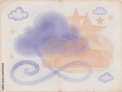 Risograph Print - Periwinkle Peach 90s Dreamy Lo-fi.