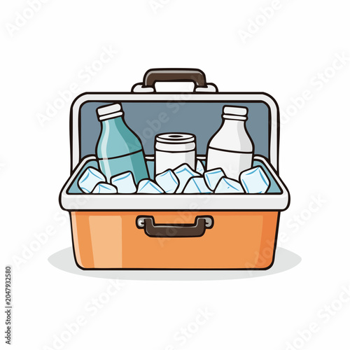 Open Cooler Box Filled With Ice and Bottles