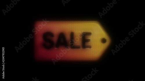 Orange Sale Tag Particle Animation on Dark Background, Glowing Dot Grid Vertical Scanning Animation Motion Graphics Seamless Loop, 4K