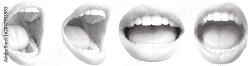 Tableau sur toile Retro Halftone Open Mouth Vector Set, Comic Pop Art Style