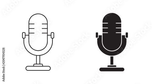 Minimal Podcast Microphone Line Icon for Audio Recording and Broadcasting