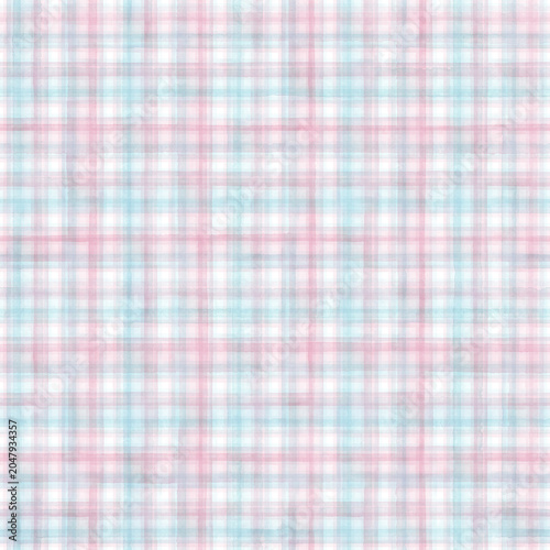 Pastel Blue and Pink Watercolor Plaid Seamless Pattern