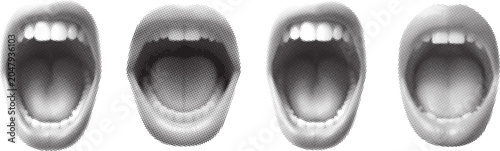 Tableau sur toile Retro Halftone Open Mouth Vector Set, Comic Pop Art Style