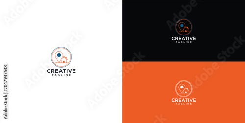 Schilderij op canvas Creative location pin logo design with stylized human icon