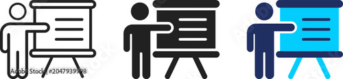 Three icons of people presenting with different types