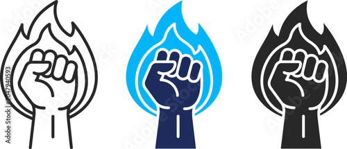 Photos Three fists with flames representing 2020 in different