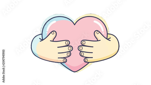 Foto Two gentle hands tenderly embracing a soft pink heart, symbolizing love, care, and emotional support
