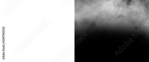 Atmospheric white smoke on black background, ethereal fog texture for overlay, mystical vapor clouds and hazy mist effect