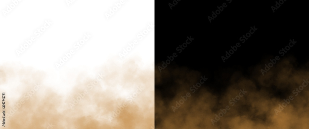 Naklejka premium Golden dust explosion texture, brown smoke cloud effect on black and white background, atmospheric sand mist particles for design overlays