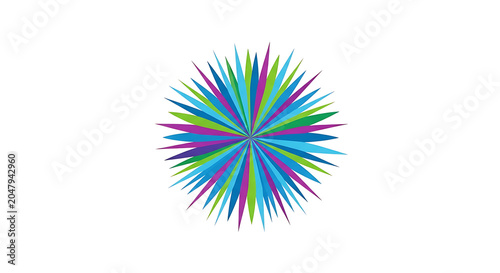 Vibrant radial burst with multicolored rays on white background, gradient