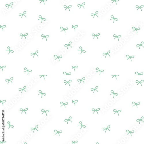 Seamless pattern with cute hand-drawn mint green ribbons and gift bows, seamless