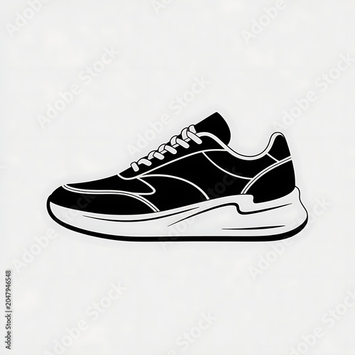 Black and white illustration of a sneaker shoe side view