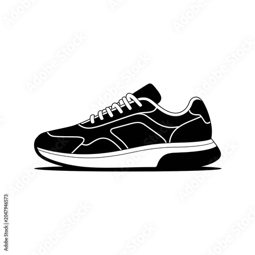Black and white illustration of a sneaker shoe side view