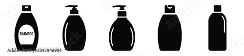 Set of minimalist  shampoo bottle silhouette vector icon for beauty design.