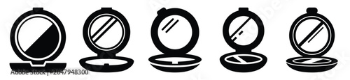 Set of minimalist  compact mirror silhouette vector icon for beauty design.