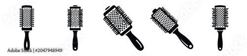 Set of minimalist  round hair brush silhouette vector icon for beauty design.