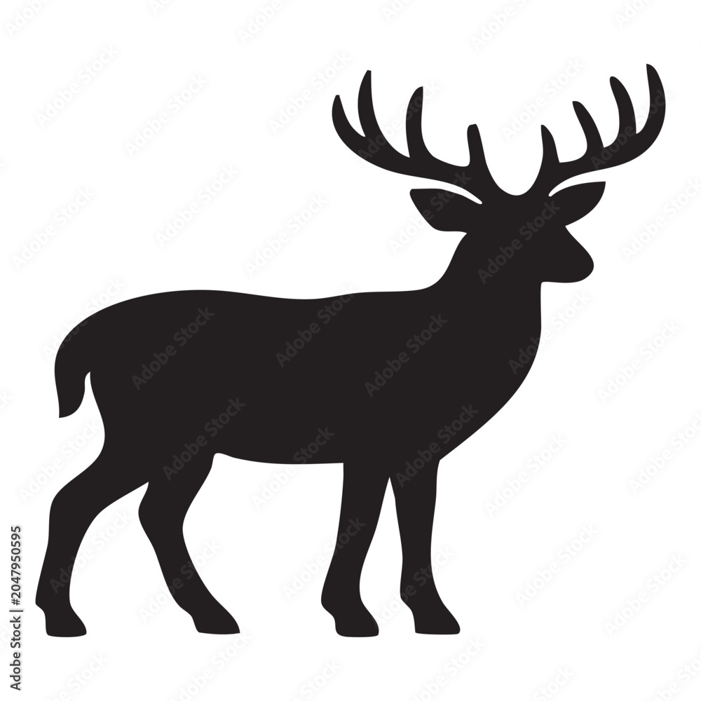 Fototapeta premium Black silhouette of a standing deer with large antlers