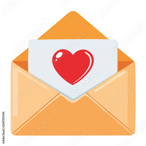 Orange envelope with a red heart symbol on a letter