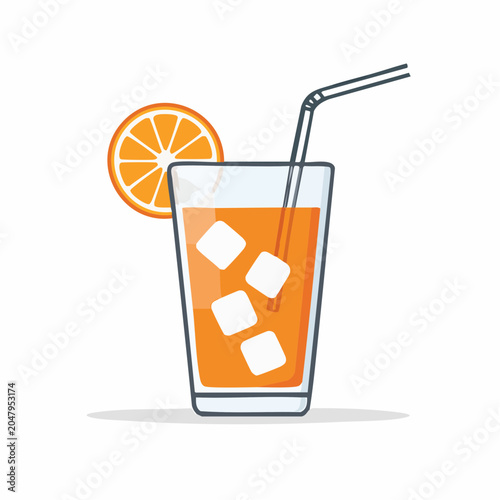 Orange Juice with Ice and Orange Slice
