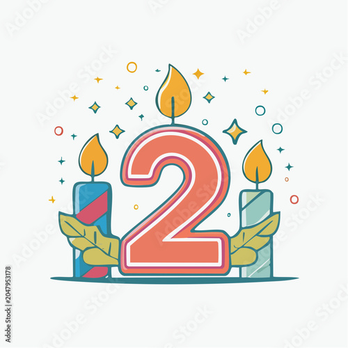 Number 2 Birthday Candle Illustration