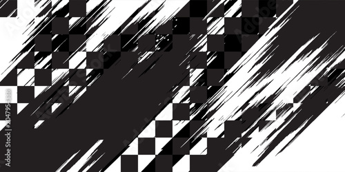 Konstfotografi Grunge-style racing flags with a car rally or motocross finish flag background and a vector checkered pattern