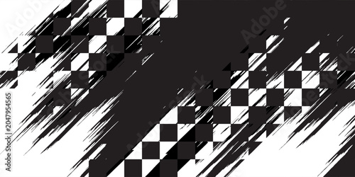 Foto Grunge-style racing flags with a car rally or motocross finish flag background and a vector checkered pattern