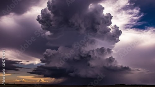 Epic Supercell Storm Cloud Formation Showing Dramatic Weather with Beautiful Sky and Light