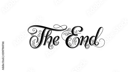 Quadro su tela Elegant and ornate calligraphy displaying the phrase The End with decorative flourishes and swirls, set against a clean white background