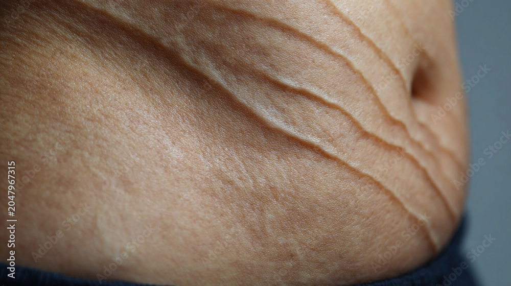Naklejka premium Belly with large stretch marks, profile photo