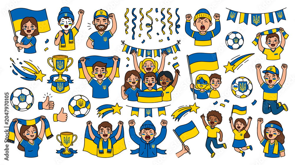 Fototapeta premium Collection of children celebrating soccer victory with medals and trophies