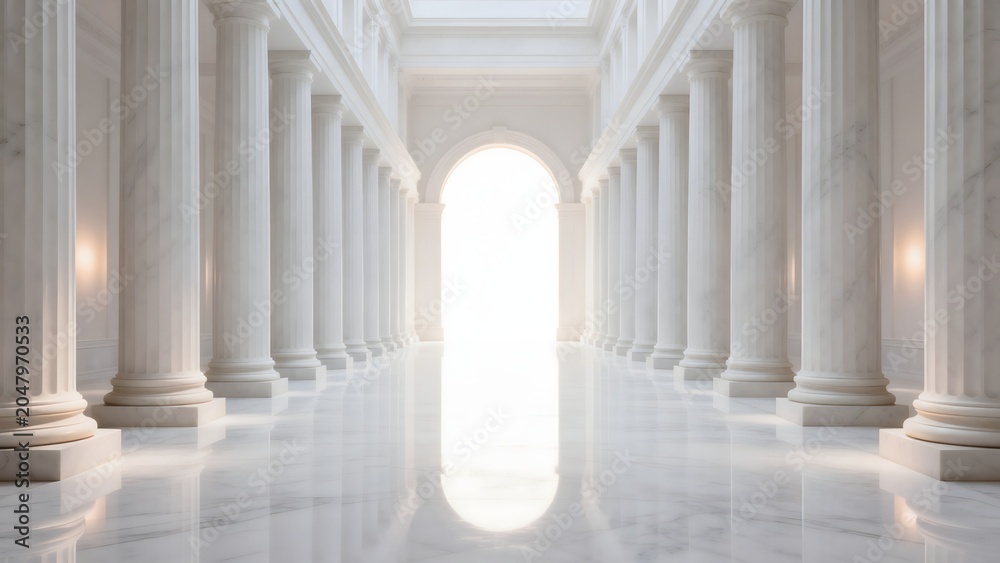 Obraz premium Long white marble corridor with columns