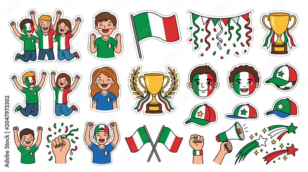 Naklejka premium Celebration of italian culture with children flags and trophies