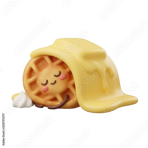 Sleeping waffle under butter isolated on transparent background