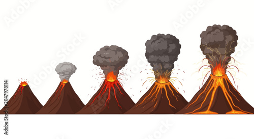 Schilderij op canvas Volcanoes, erupting volcanoes, volcanic eruption, geological disaster icons