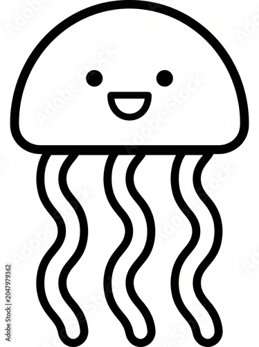Simple Uncolored Cartoon Jellyfish Coloring Page