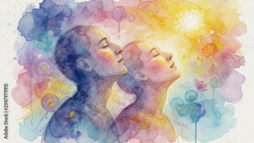Coppia in armonia spirituale: illustrazione artistica ad acquerello