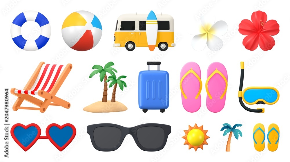 Obraz premium Colorful summer vacation icons element set isolated on white