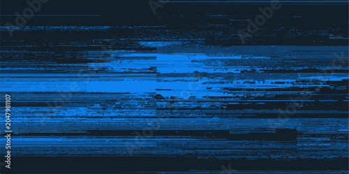 Εκτύπωση καμβά Abstract glitch art in shades of blue, with distorted lines and digital noise, creating a futuristic and chaotic visual effect