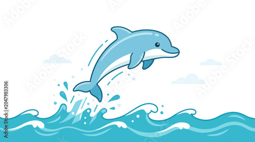 Foto Dolphin jumping out of water surface.