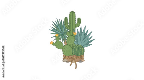 Foto Green cactus plants with spines.